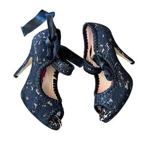 Betsey Johnson Lace Tie Up Black Heels Size 5.5
